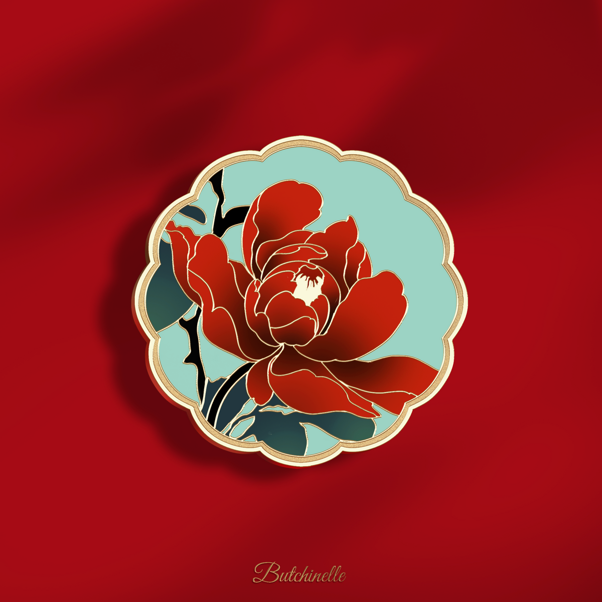Red peony · enamel pin